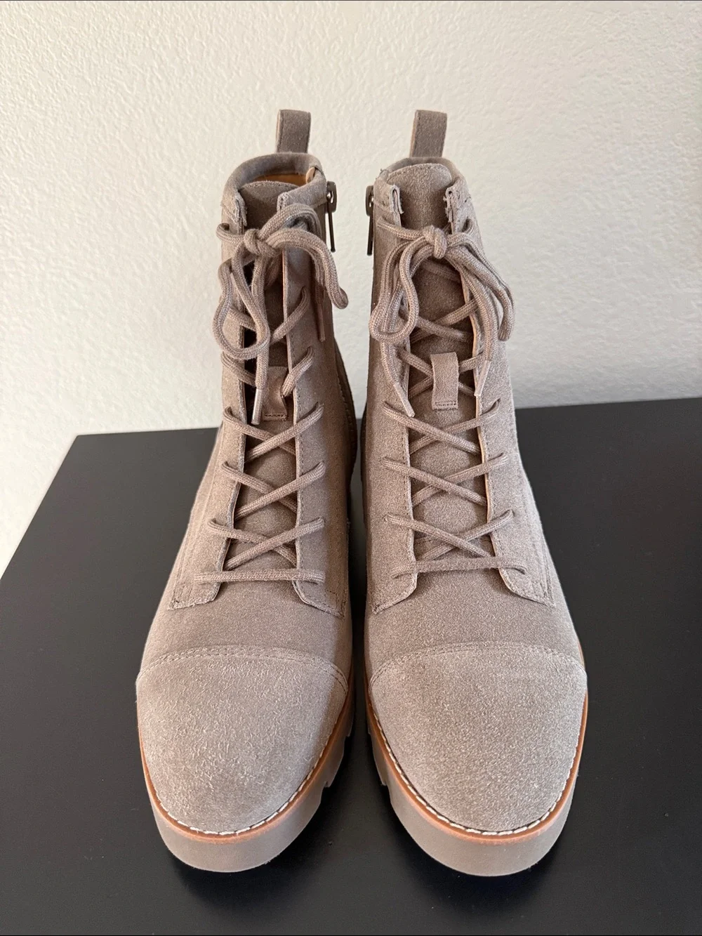 Vionic Lani II Taupe Suede Lace-Up Combat Booties